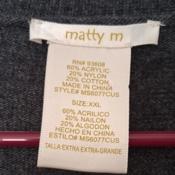 Matty M Charcoal Gray Knit Open Front Long Sweater Pockets Sz XXL - Picture 7 of 7